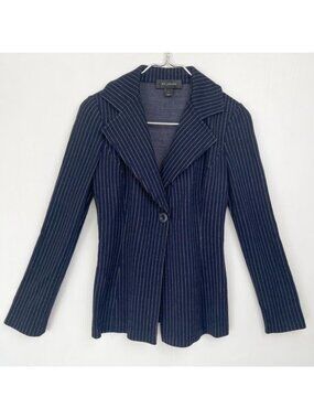 St. John Evening Navy blue striped Button Up Front Blaze 2